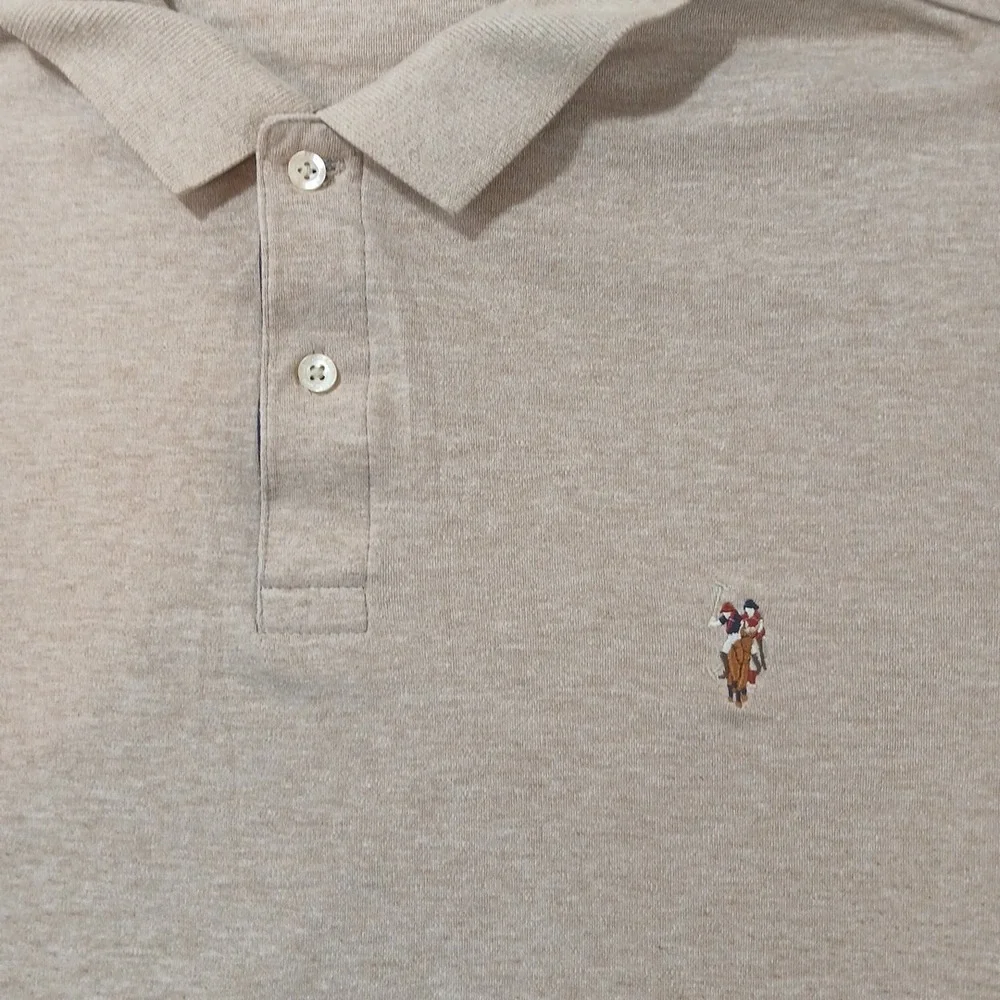 U.S. Polo ASSN Polo Shirt Men's 2XL‎ Embroidered Logo Cream Gold Polo Golf
